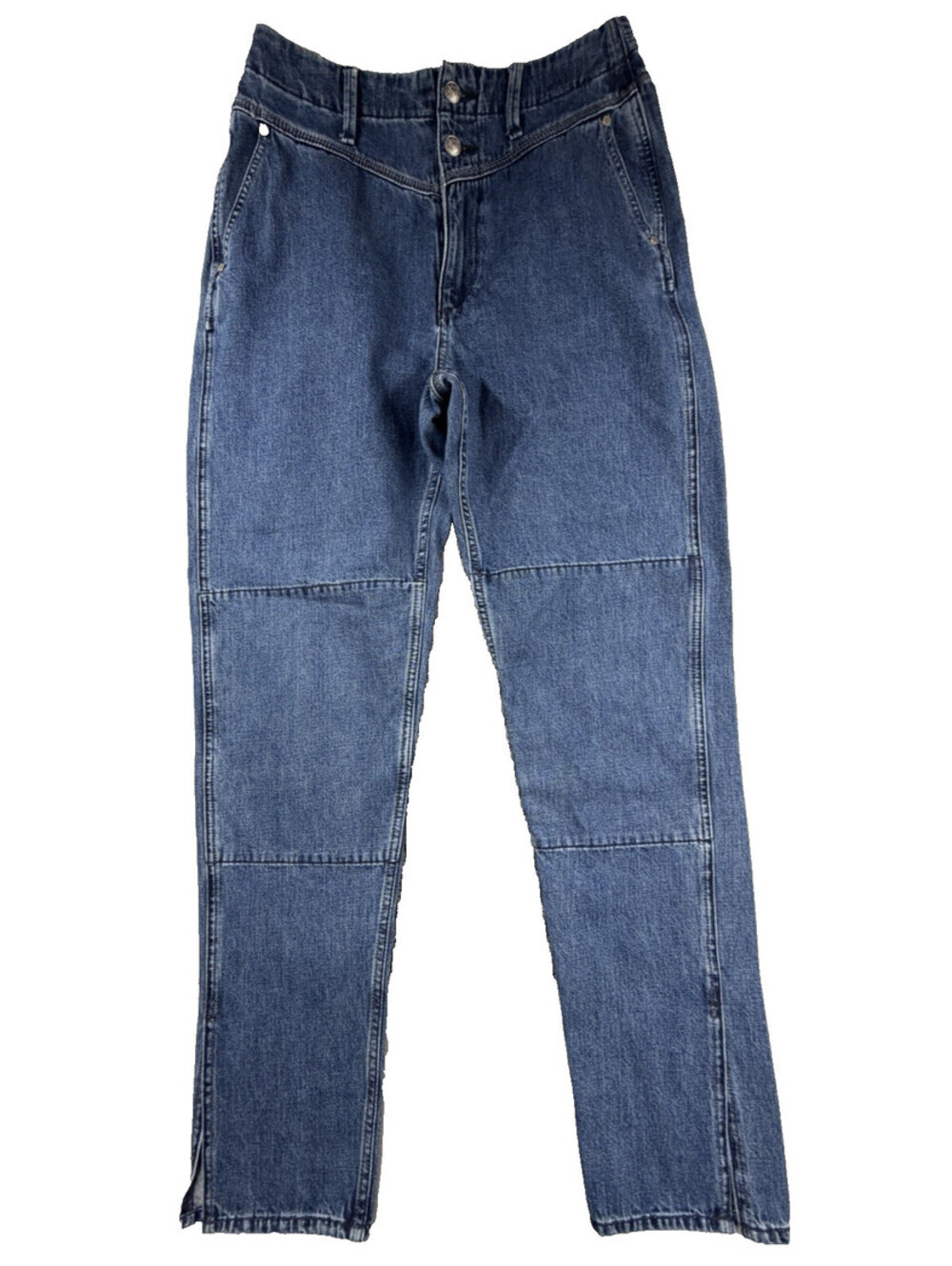 rag & bone Mia Yoke Jeans 29 High Waist Double Knee Panel Split Cuff Denim Pant